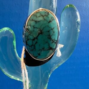 Vintage- Silver Turquoise Stone with veins ring-9.5 size